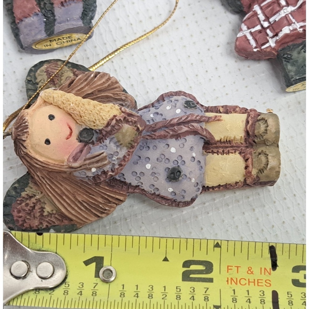 Vintage The Beachcombers Intl Mini Calico Angel Christmas Ornaments Lot (5) 2.5" - Picture 6 of 7